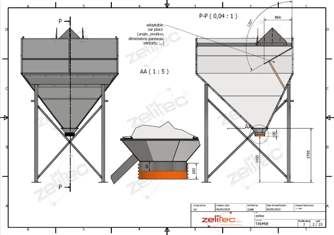 Plan 2D trémie modulaire - ZeliTec